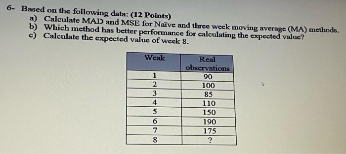 6- Based on the following data: (12 Points) a)