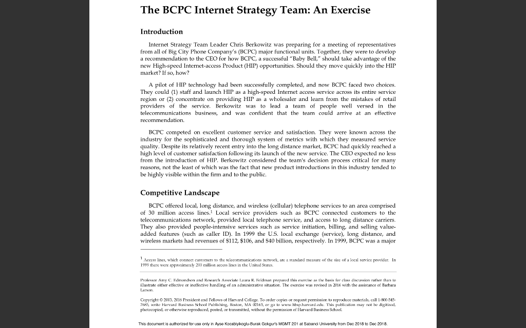 Please read the case in the file BCPC_CASE.pdf