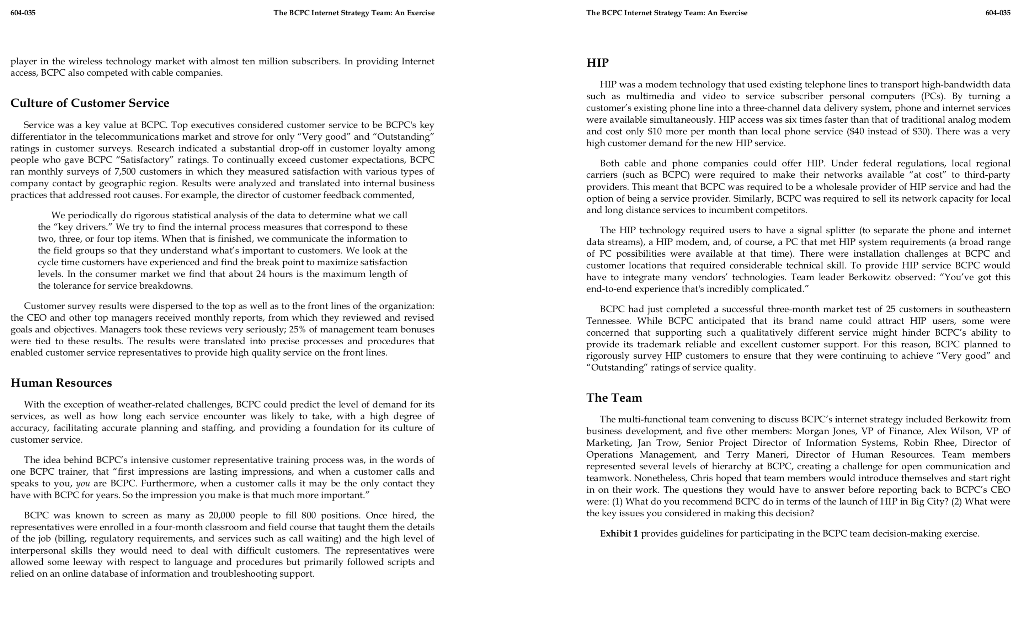 Please read the case in the file BCPC_CASE.pdf