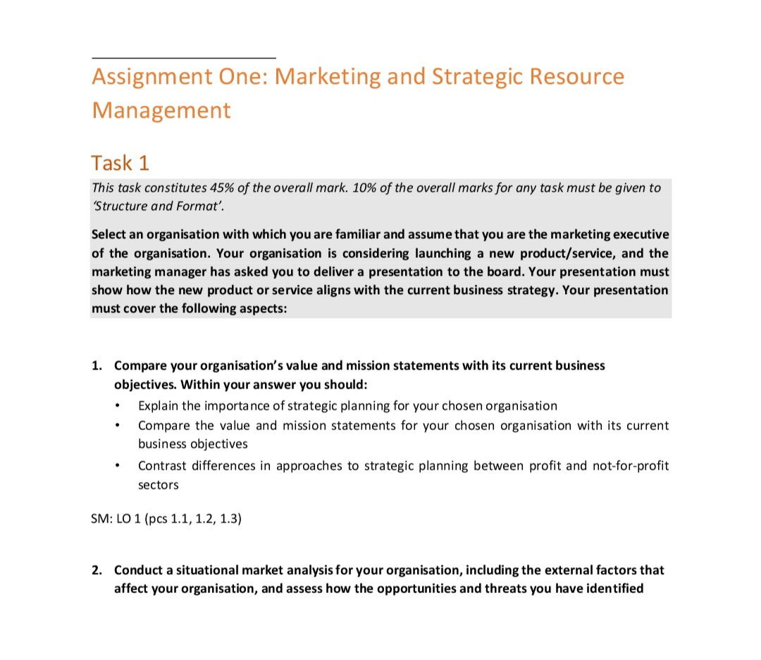 Assignment One: Marketing and Strategic Resource