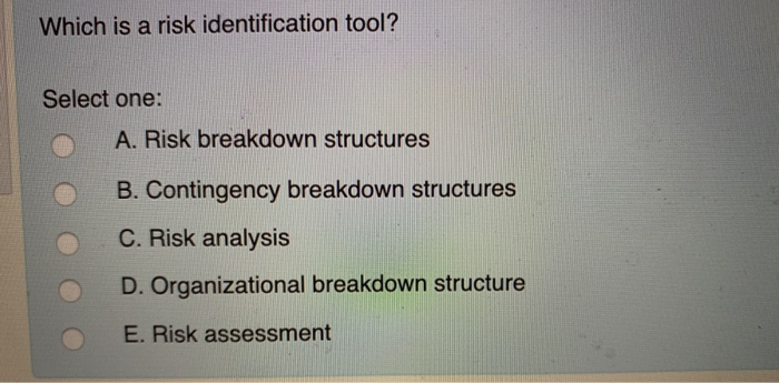 Which is a risk identification tool? Select one: