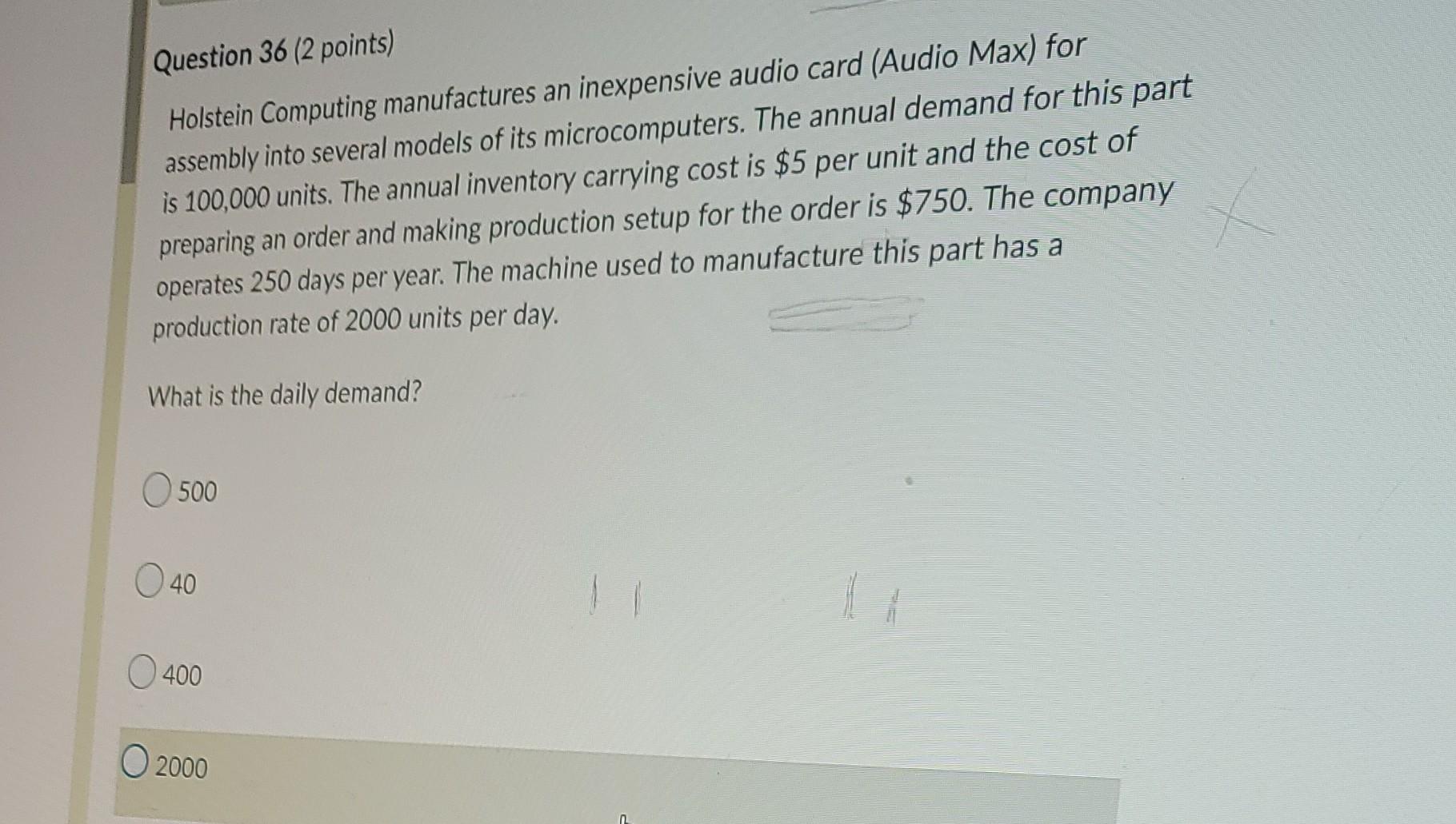 Question 36 (2 points) Holstein Computing