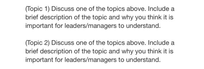 A paragraph for each topic. Follow the