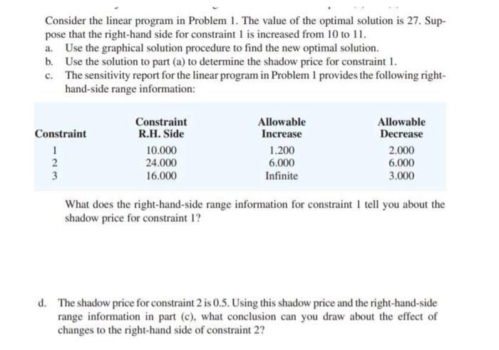 solve in excel file Consider the linear program