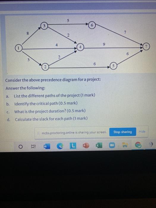 5 8 7 2 4 9 6 a. Consider the above precedence
