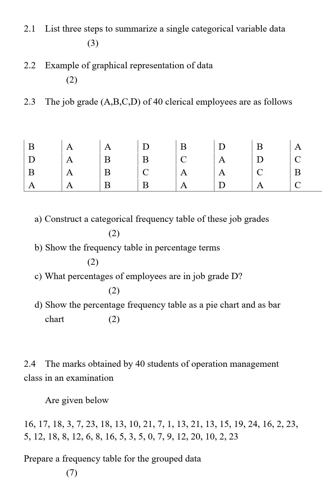 2.1 List three steps to summarize a single