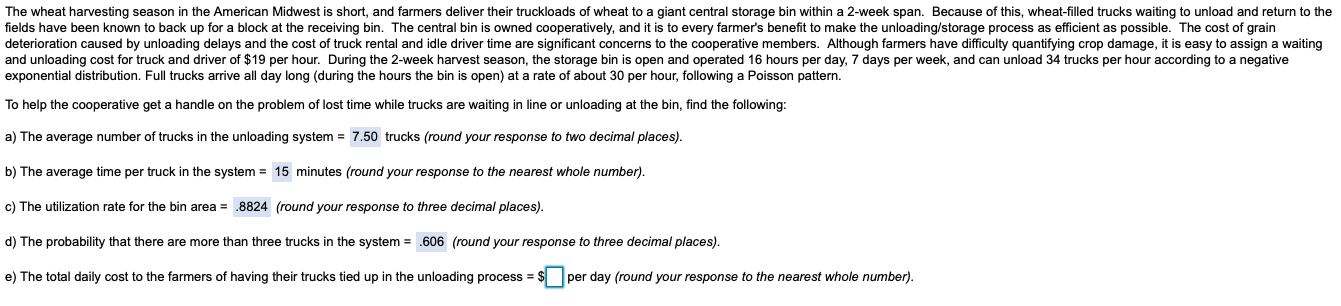 Just need part E, thank you! The wheat harvesting