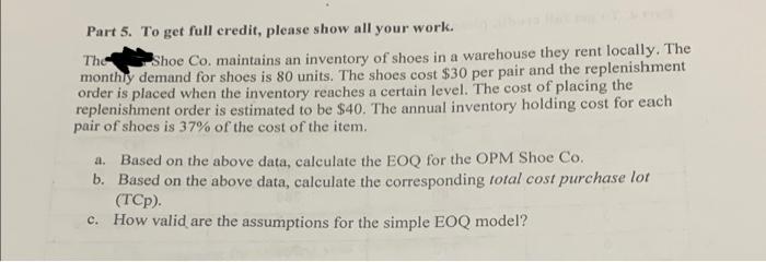 the blank shoe co Part 5. To get full credit,