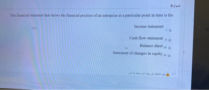 9 The financial statement that shows the