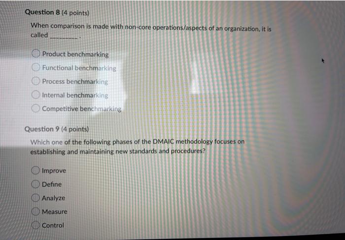 Question 8 (4 points) When comparison is made