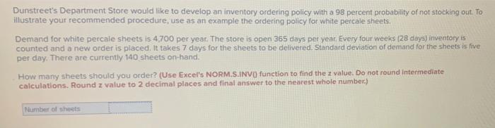 Dunstreet's Department Store would like to