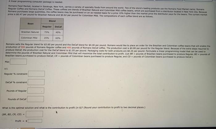 A linear programming computer package is needed.