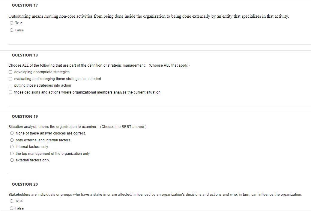 Outsourcing means moving non-core activities from