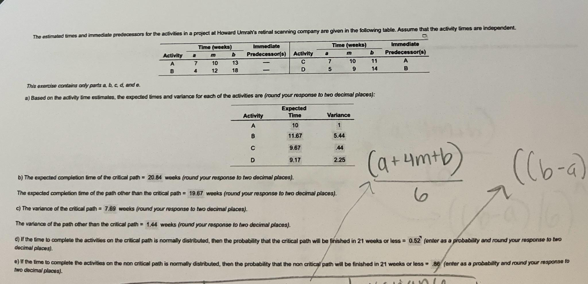 Please just D and E, No excel please. thank you
