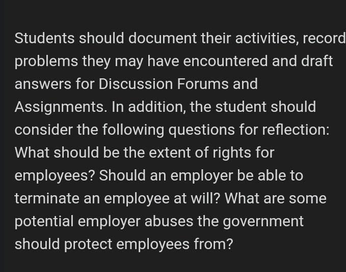 Students should document their activities, recoro