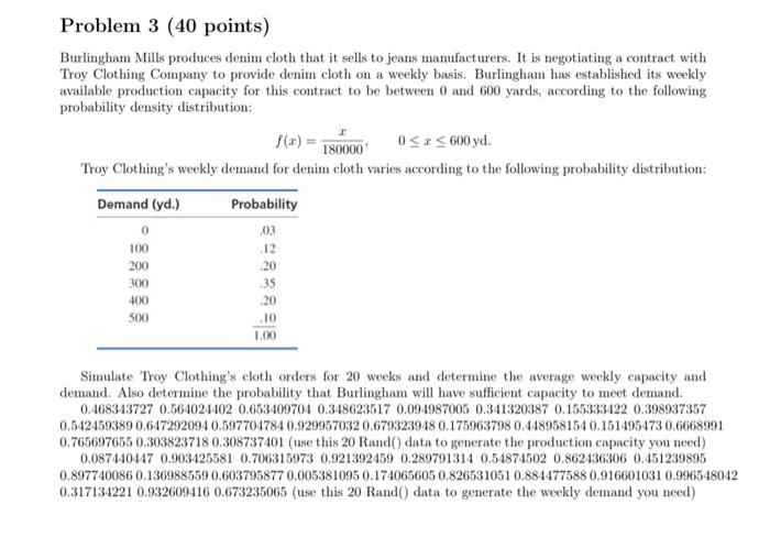 Please use the RAND formula given in the question