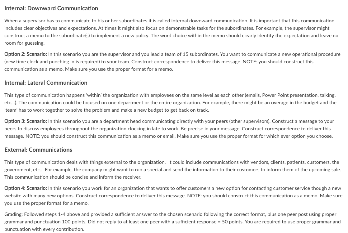 please write the internal downward communication