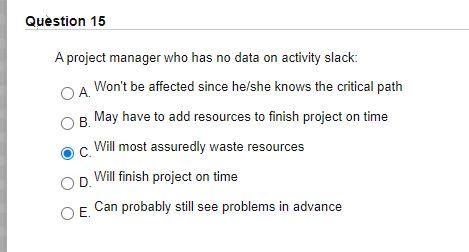 Question 15 A project manager who has no data on