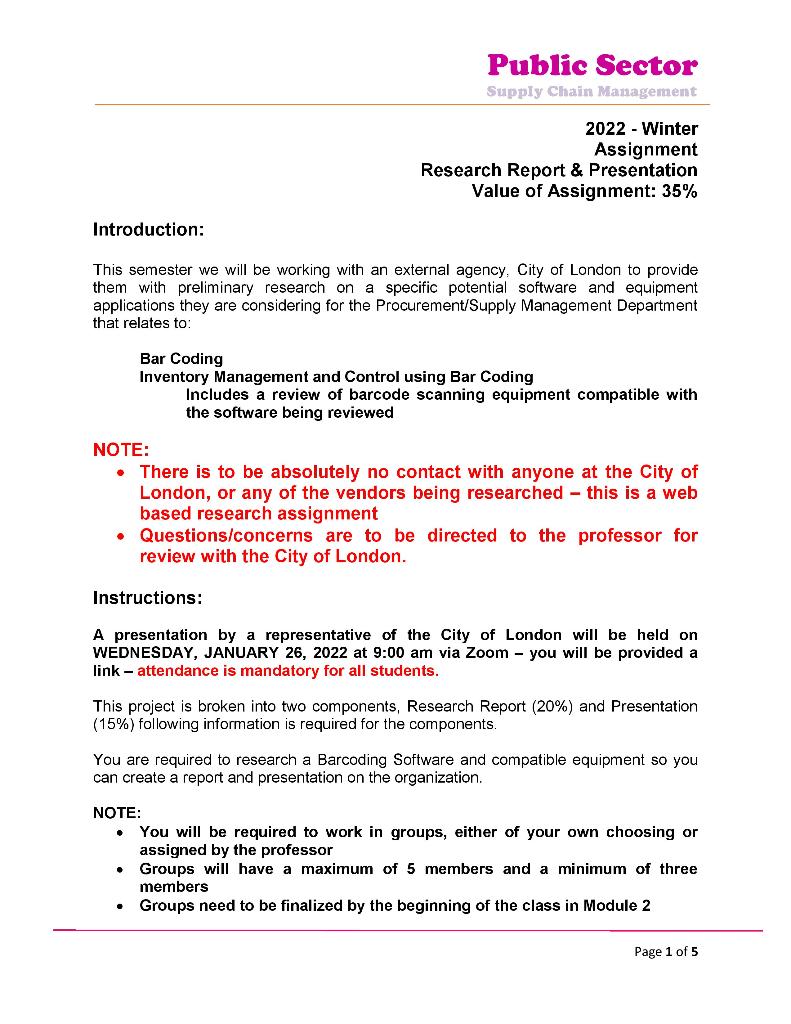 Public Sector Supply Chain Management 2022 -