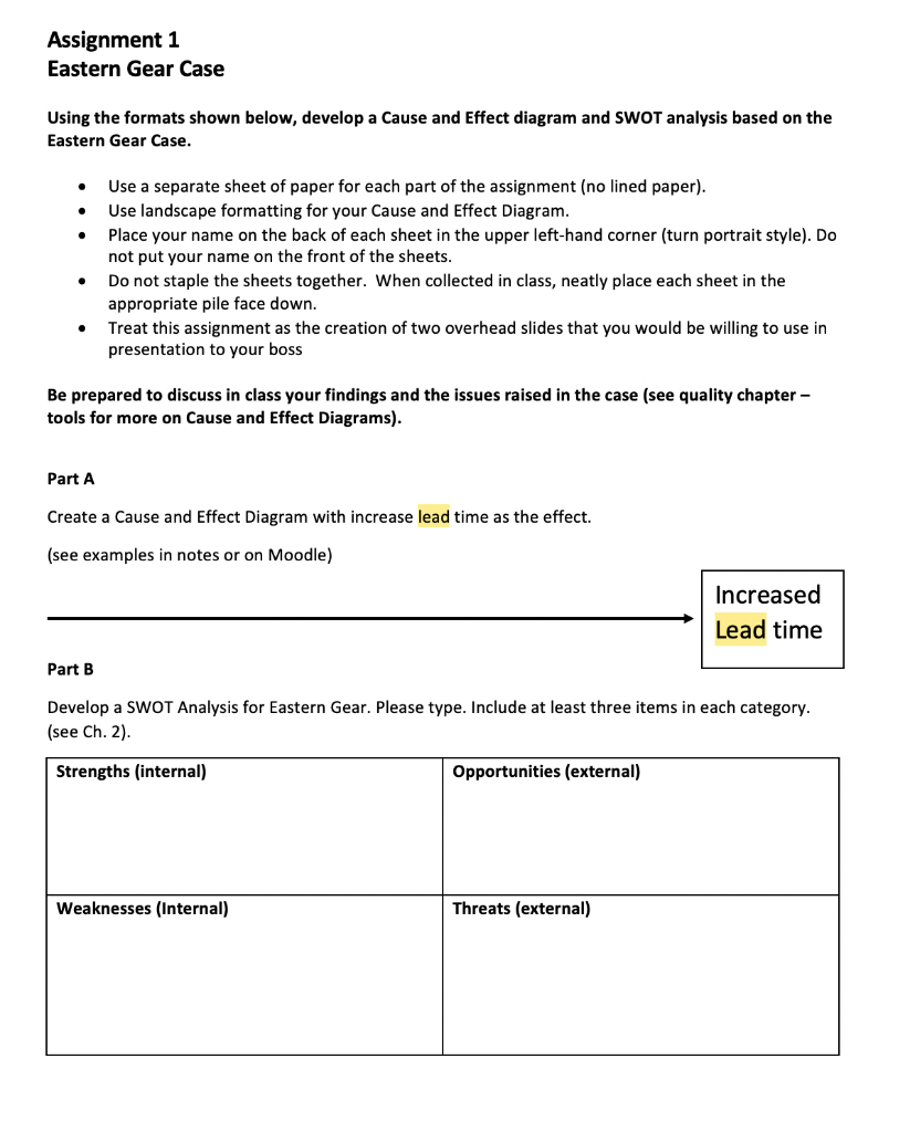Assignment 1 Eastern Gear Case Using the formats