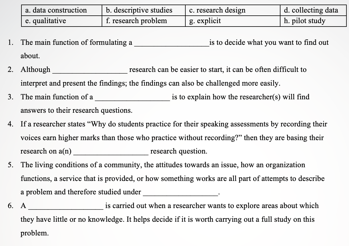 a. data construction e. qualitative b.
