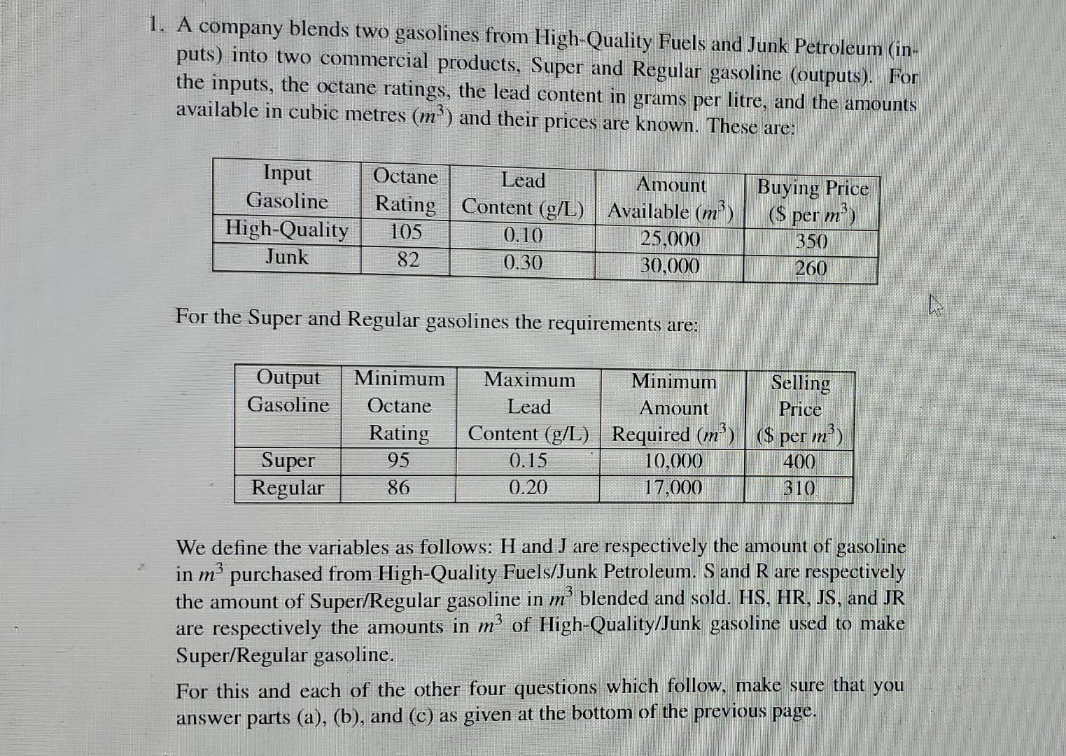 (a). Formulate an algebraic model for the
