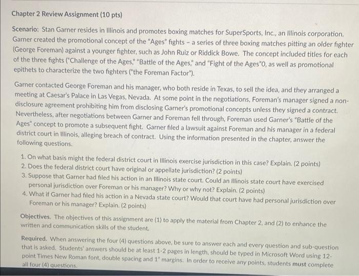 Chapter 2 Review Assignment (10 pts) Scenario: