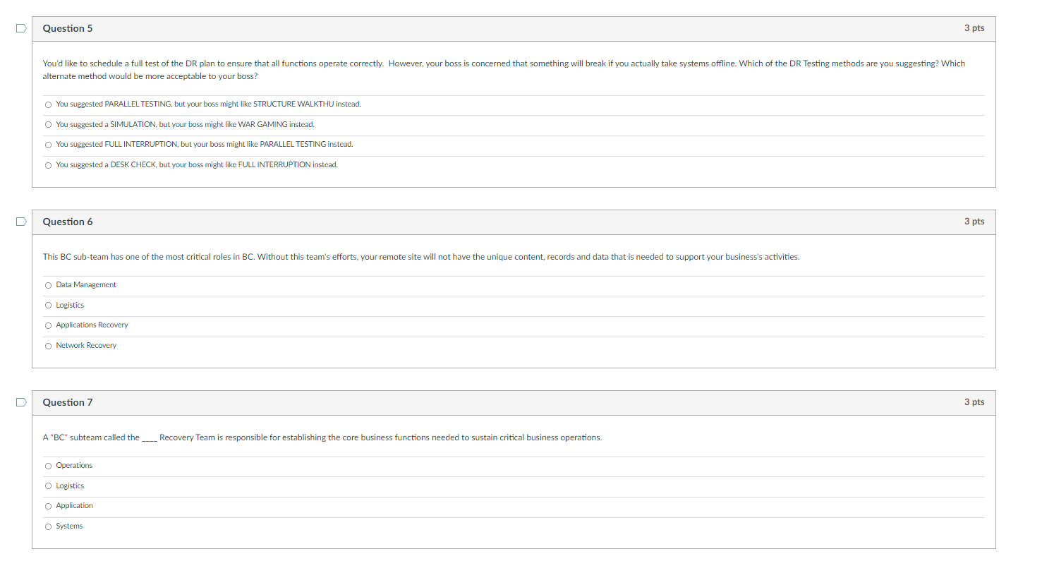 D Question 5 3 pts You'd like to schedule a full