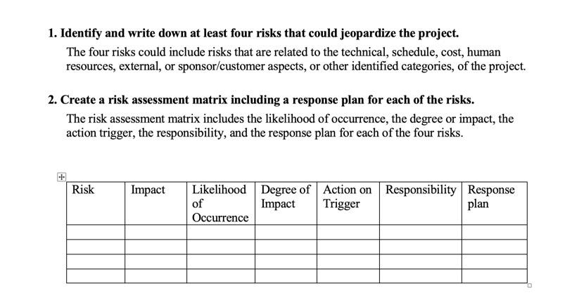 1. Identify and write down at least four risks