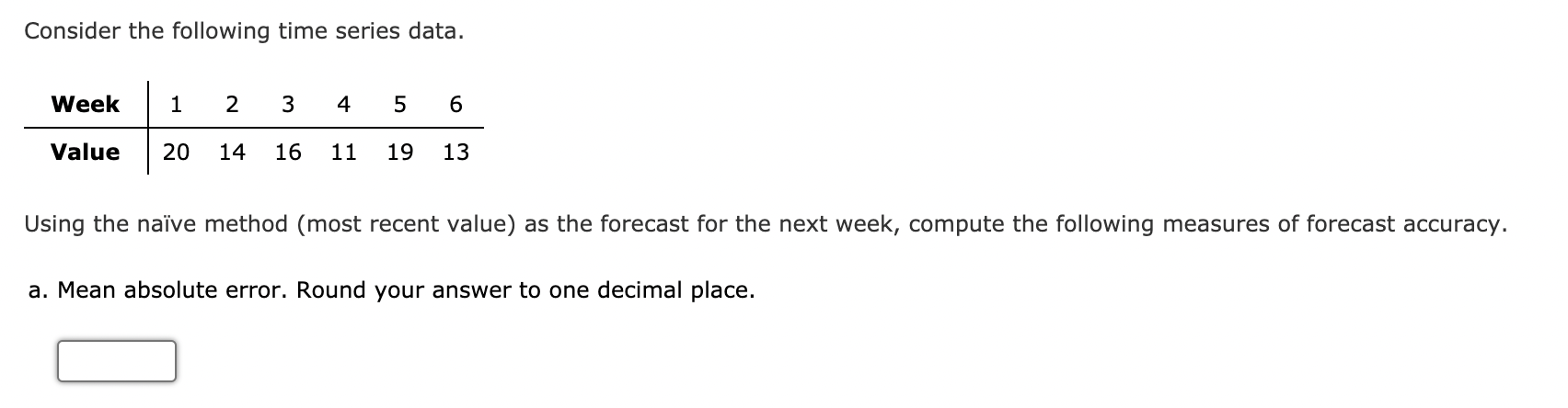 Consider the following time series data. Week 1 2