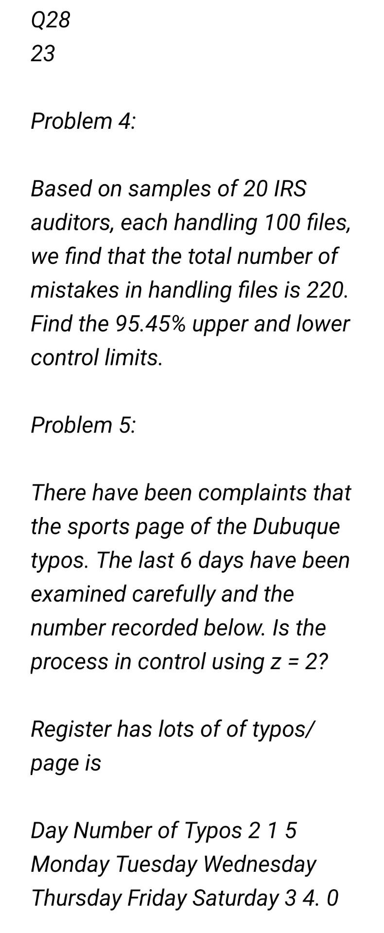 Need urgently ASAP Q28 23 Problem 4: Based on