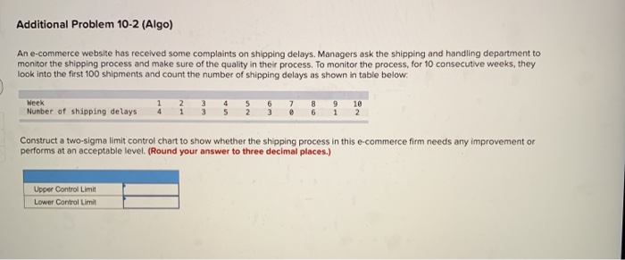 Additional Problem 10-2 (Algo) An e-commerce