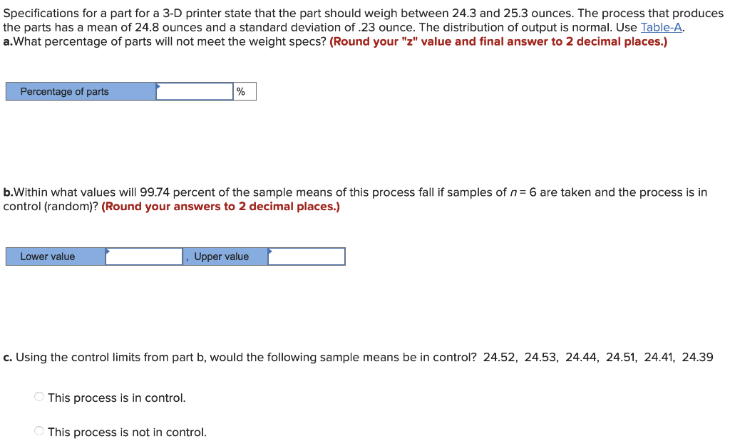 Specifications for a part for a 3-D printer state