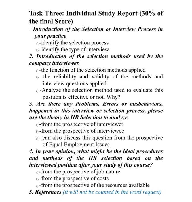 Task Three: Individual Study Report (30% of the