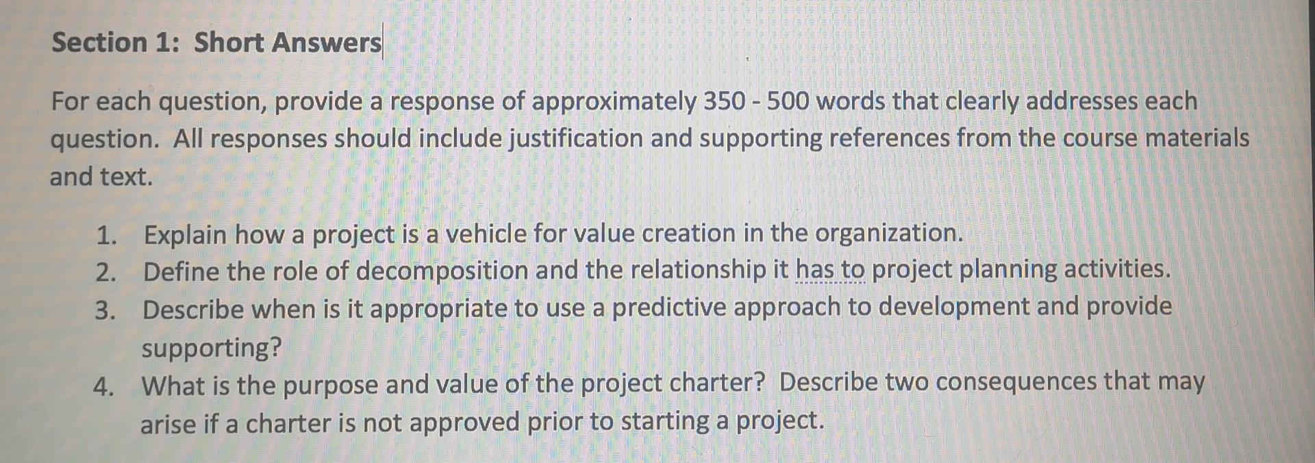Section 1: Short Answers For each question,