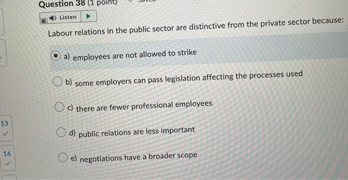 13 < @ 16 V Question 38 (1 point) Listen Labour