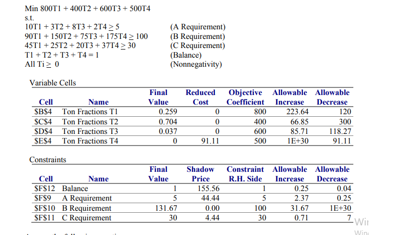 1. If the objective function coefficient of T3