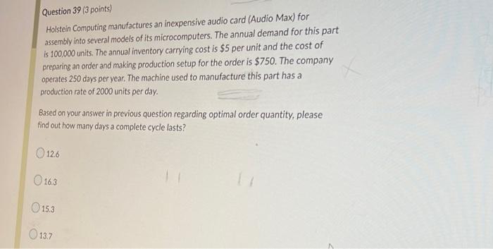 Question 39 (3 points) Holstein Computing