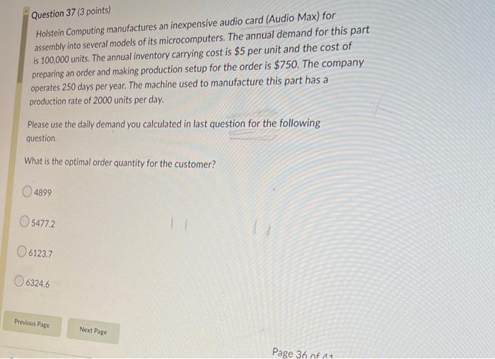 Question 37 (3 points) Holstein Computing