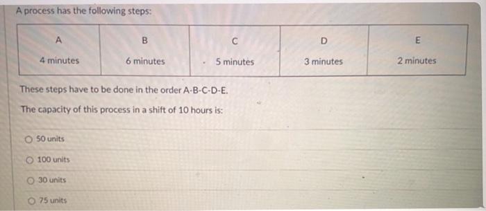 A process has the following steps: A B D E 4