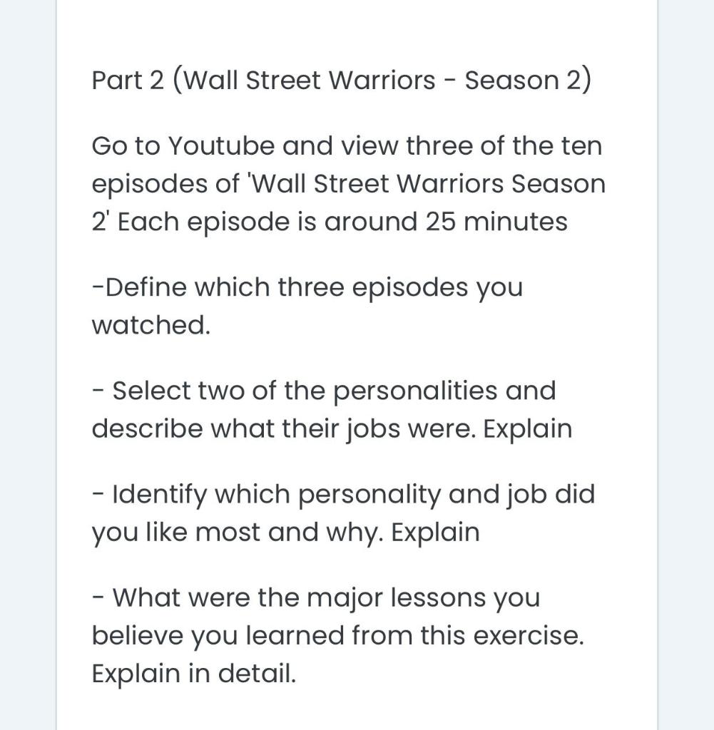 Part 2 (Wall Street Warriors - Season 2) Go to