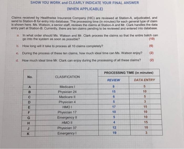 Please help solve problems: a, b, c & d. Thank