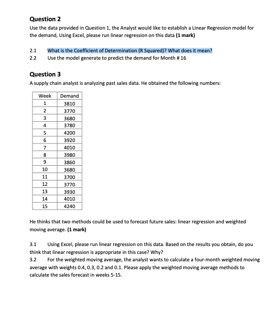 Question 2 Use the data provided in Question 1,