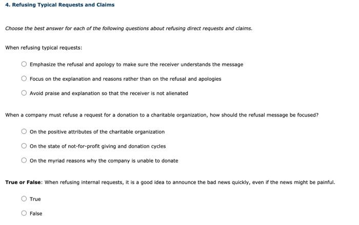 4. Refusing Typical Requests and Claims Choose
