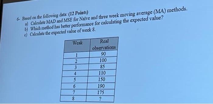 6- Based on the following data: (12 Points) a)