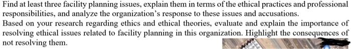Find at least three facility planning issues,