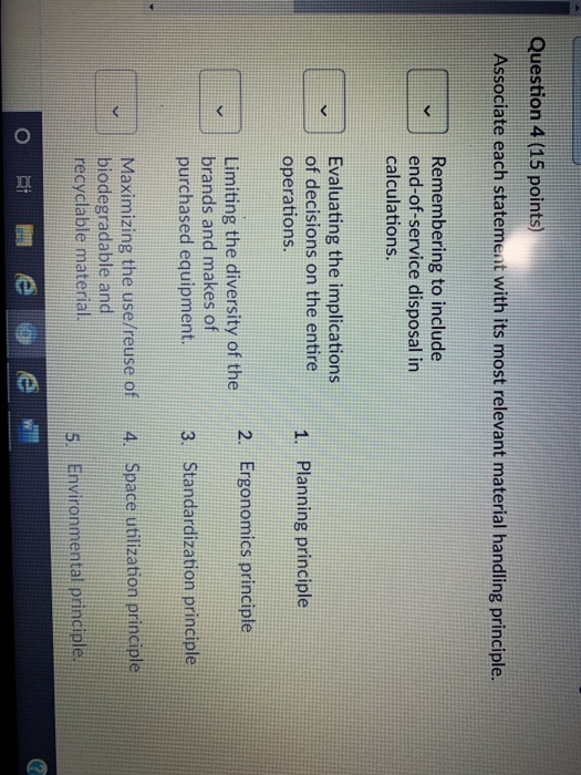 Question 4 (15 points) Associate each statement