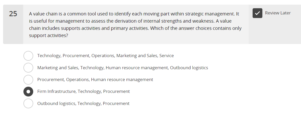 25 Review Later A value chain is a common tool