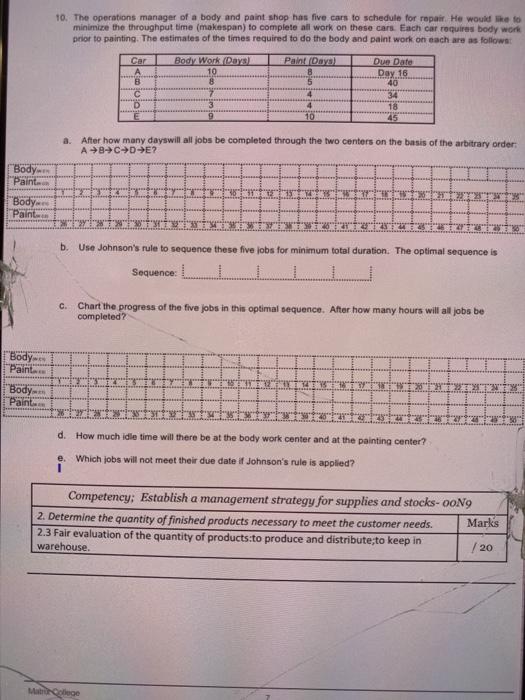 10. The operations manager of a body and paint