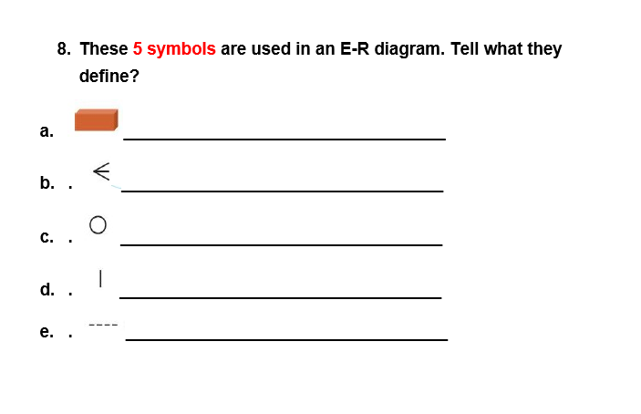 8. These 5 symbols are used in an E-R diagram.